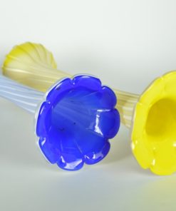 Vazen lange hals Bloemvorm geel en blauw glas
