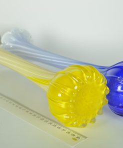 Vazen lange hals Bloemvorm geel en blauw glas
