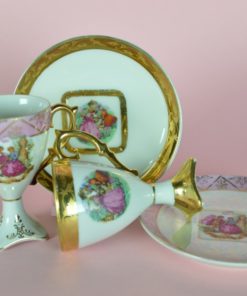 Kop en schotel Versailles op hoge voet - porselein mini set van 2