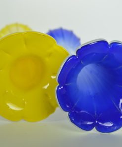 Vazen lange hals Bloemvorm geel en blauw glas