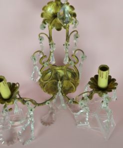 Wandlamp tweearmig goudkleuring met kristallen