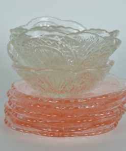 Dessertschoteltjes en schaaltjes roze en kleurloos glas