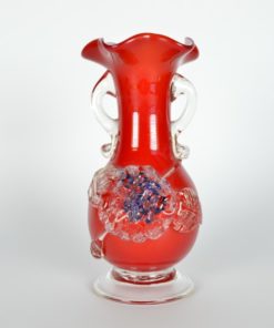 Vaas rood met paarse bloemen - Murano glas