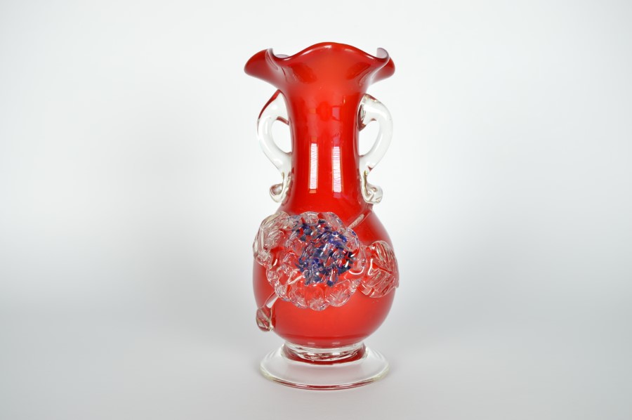 schildpad Uitdrukkelijk Politiek Murano glas vaas - rood met paarse bloemen - Bodour