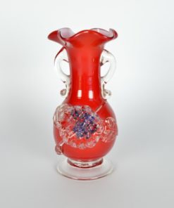 Vaas rood met paarse bloemen - Murano glas