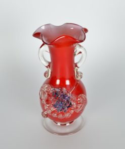 Vaas rood met paarse bloemen - Murano glas