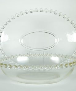 Ovale schaal en schotel met glazen parelrand van kleurloos glas
