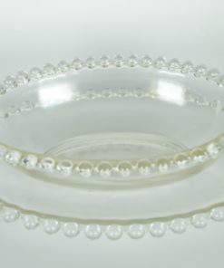 Ovale schaal en schotel met glazen parelrand van kleurloos glas