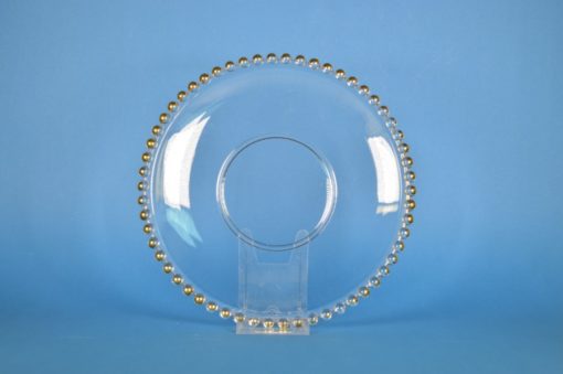 Platte schaal glas met parelrand met goudaccent