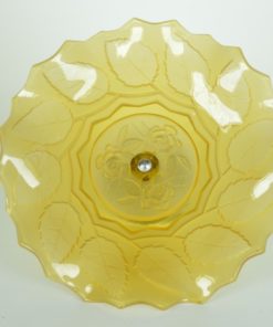 Amberkleurige schaal met floraal decor op zilverkleurige voet - Glas