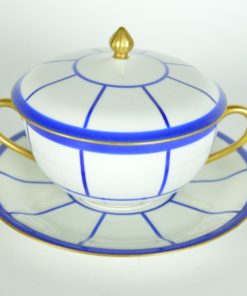 Soepkom met deksel en schotel - Magasins de l' Union A. Blanchet M. Lachard 12 av. de l' Opéra Paris France Depose - Porselaein