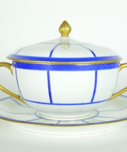 Soepkom met deksel en schotel - Magasins de l' Union A. Blanchet M. Lachard 12 av. de l' Opéra Paris France Depose - Porselaein