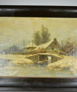 Schilderij Johan Georg Gerstenhauer Winterlandschap met boerderij