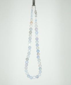 Halsketting Agaat- grijs, blauw en roze