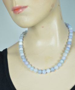 Halsketting Agaat- grijs, blauw en roze