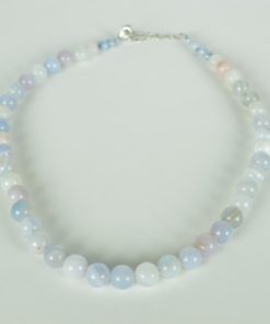 Halsketting Agaat- grijs, blauw en roze