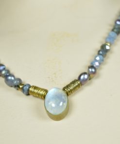 Halsketting Maansteen, Labradoriet, cultivé Parels
