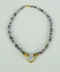 Halsketting Maansteen, Labradoriet, cultivé Parels