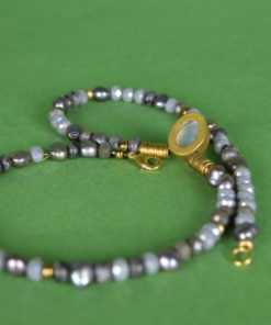 Halsketting Maansteen, Labradoriet, cultivé Parels