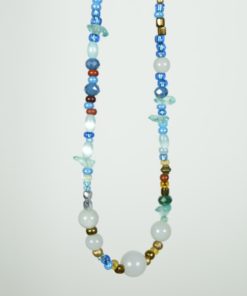 Halsketting goud en blauwkleurig met Agaat - lang