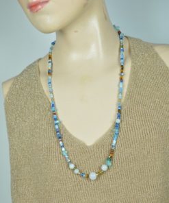 Halsketting goud en blauwkleurig met Agaat - lang