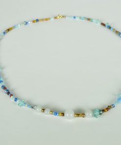Halsketting goud en blauwkleurig met Agaat - lang