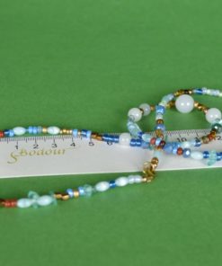 Halsketting goud en blauwkleurig met Agaat - lang