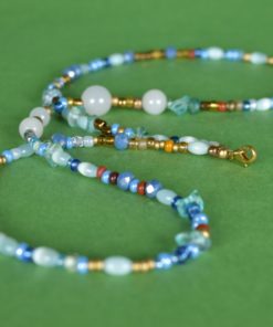 Halsketting goud en blauwkleurig met Agaat - lang