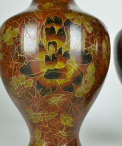 Set van twee vazen met lotusbloemen - Cloisonné