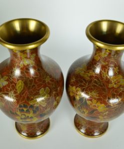 Set van twee vazen met lotusbloemen - Cloisonné