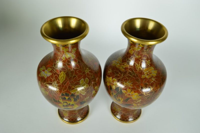 Grand Vase Rouleau Chine Cloisonné Milieu XXe Décor Floral H6225 Imgx500 2933