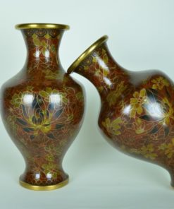 Set van twee vazen met lotusbloemen - Cloisonné