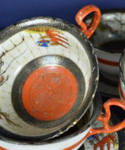 Aziatische thee kop-, en schotels met kleurrijke draken - set van 4
