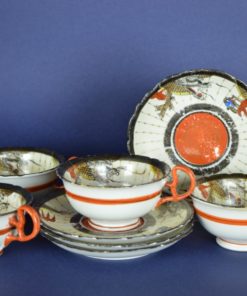Aziatische thee kop-, en schotels met kleurrijke draken - set van 4