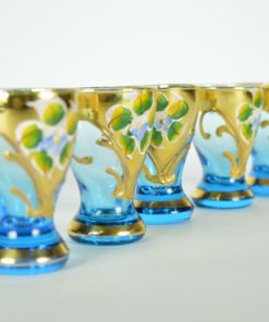 Borrelglaasjes of eierdopjes - beschilderd blauw glas met goud