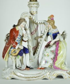 Tafellamp Frankenthal porselein muzikaal tafereel met harp