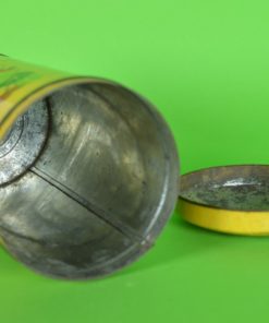 Beschuitbus in geel met bloemen in groen en rood