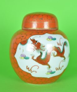 Gemberpot met draak - oranje- ijzerrood - porselein