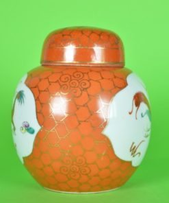 Gemberpot met draak - oranje- ijzerrood - porselein