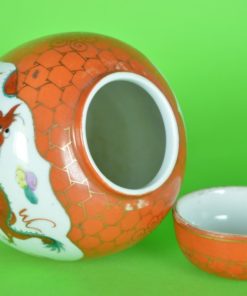 Gemberpot met draak - oranje- ijzerrood - porselein