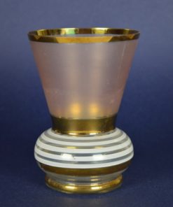 Vaasje met witte streep, roze en goud - glas