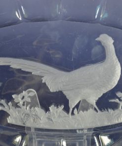 Glazen ovale schaal met intaglio fazant in landschap