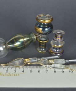 Oriëntaalse parfumfles met blauw groen en goud - glas - set van 3