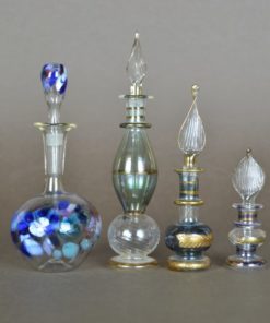 Oriëntaalse parfumfles met blauw groen en goud - glas - set van 3
