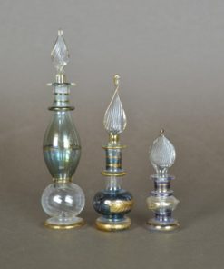 Oriëntaalse parfumflesjes met blauw, groen en goud - glas - set van 3