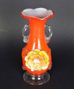 Vaas - oranje met gele bloem - Murano glas