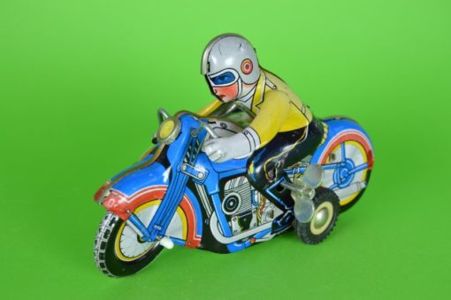 Opwindspeelgoed motorrijder met zijspan -blik
