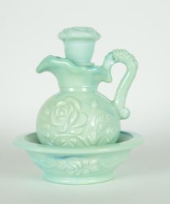 Avon waterkom en kruik met stop - gemarmerd turquoise melkglas