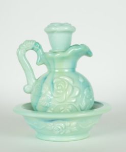 Avon waterkom en kruik met stop - gemarmerd turquoise melkglas