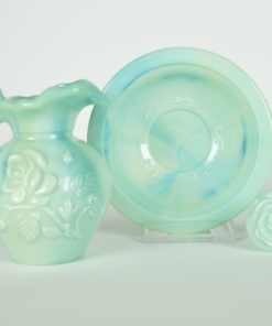 Avon waterkom en kruik met stop - gemarmerd turquoise melkglas